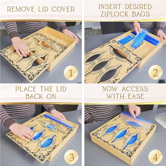 Ziplock Bag Storage Organizer for Drawer Wall Bamboo - Picture 5 of 9